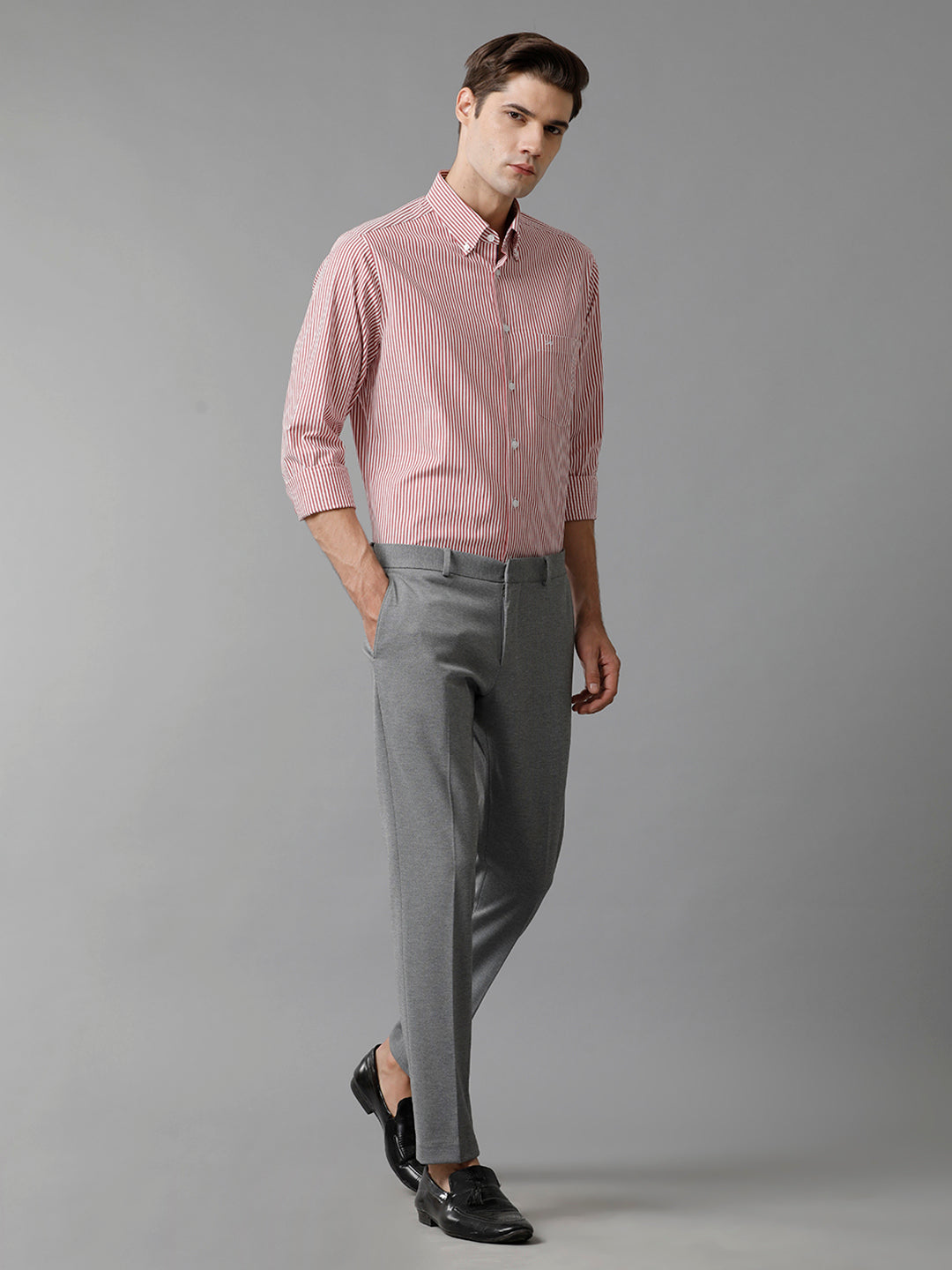 Aldeno Mens Slim Fit Stripe Red/White Casual Cotton Stretch Shirt (TARSO)