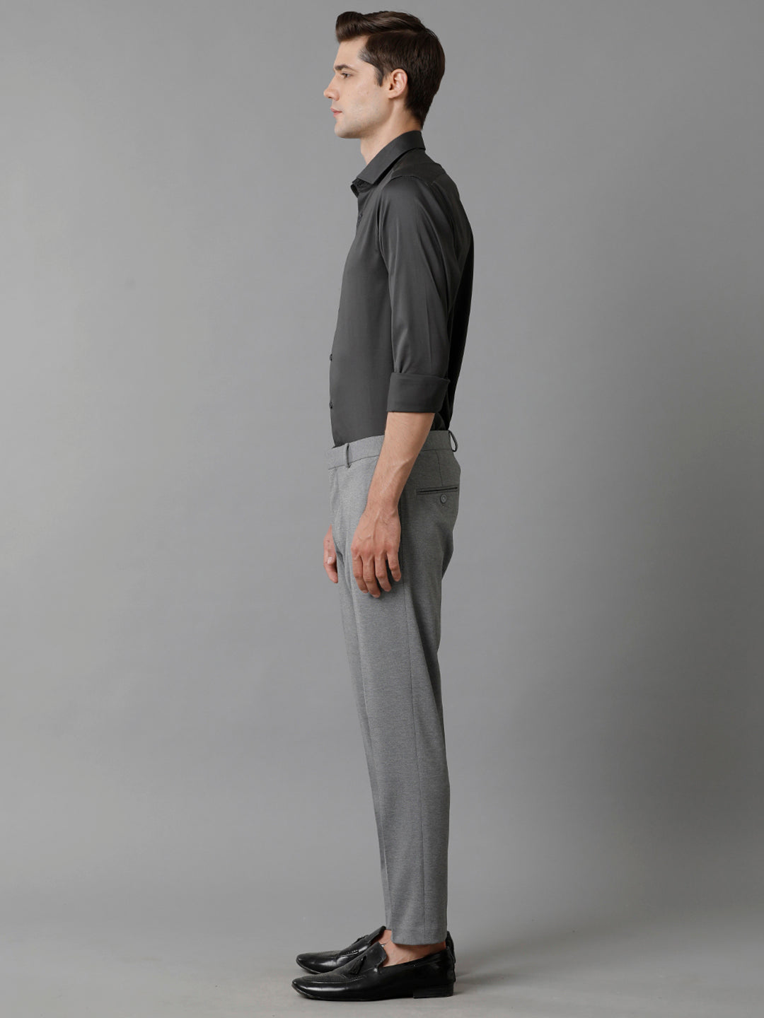 Aldeno Mens Regular Fit Solid Grey Formal Satin Shirt (SACGY)