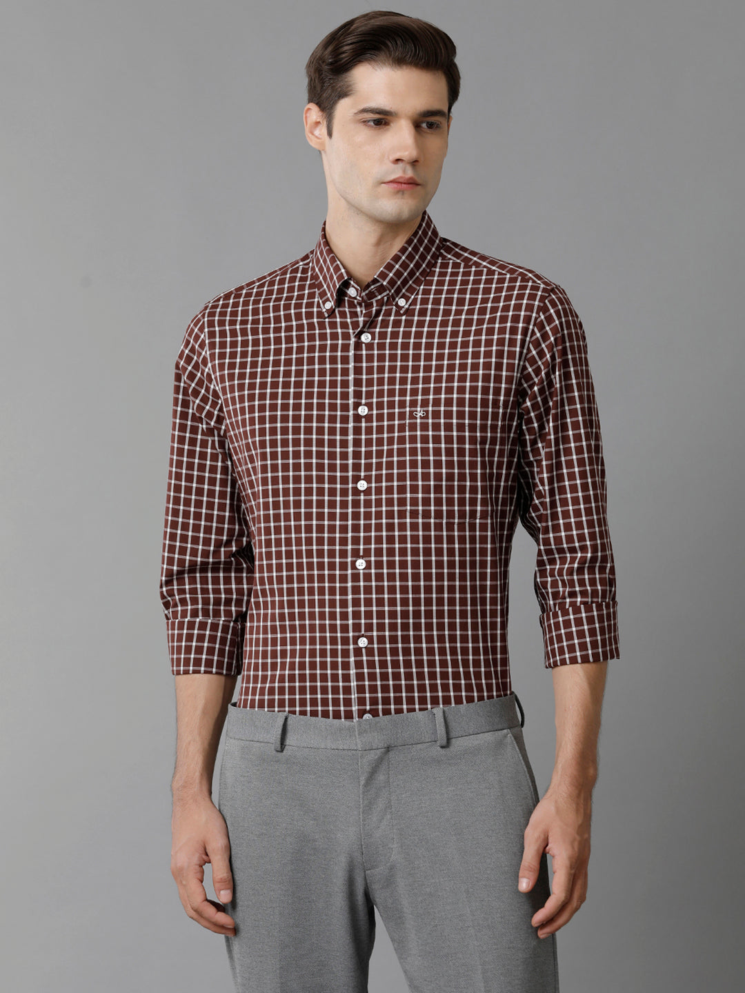 Aldeno Mens Slim Fit Check Brown/White Casual Cotton Shirt (CHIARA)