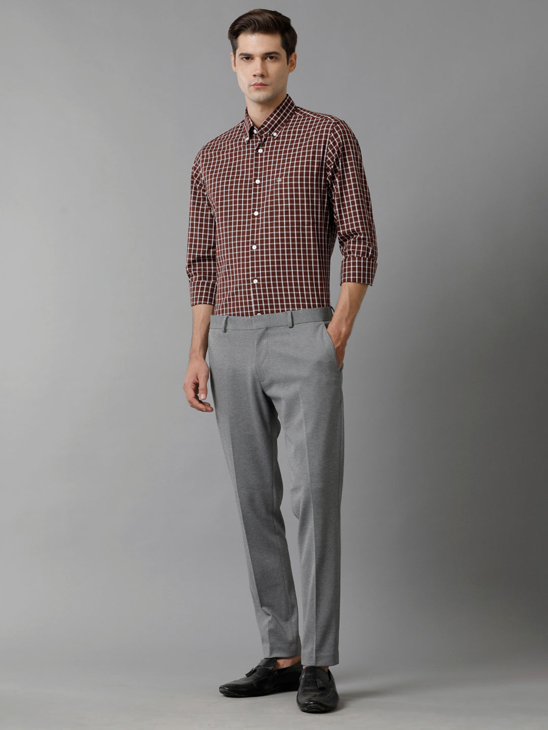 Aldeno Mens Slim Fit Check Brown/White Casual Cotton Shirt (CHIARA)