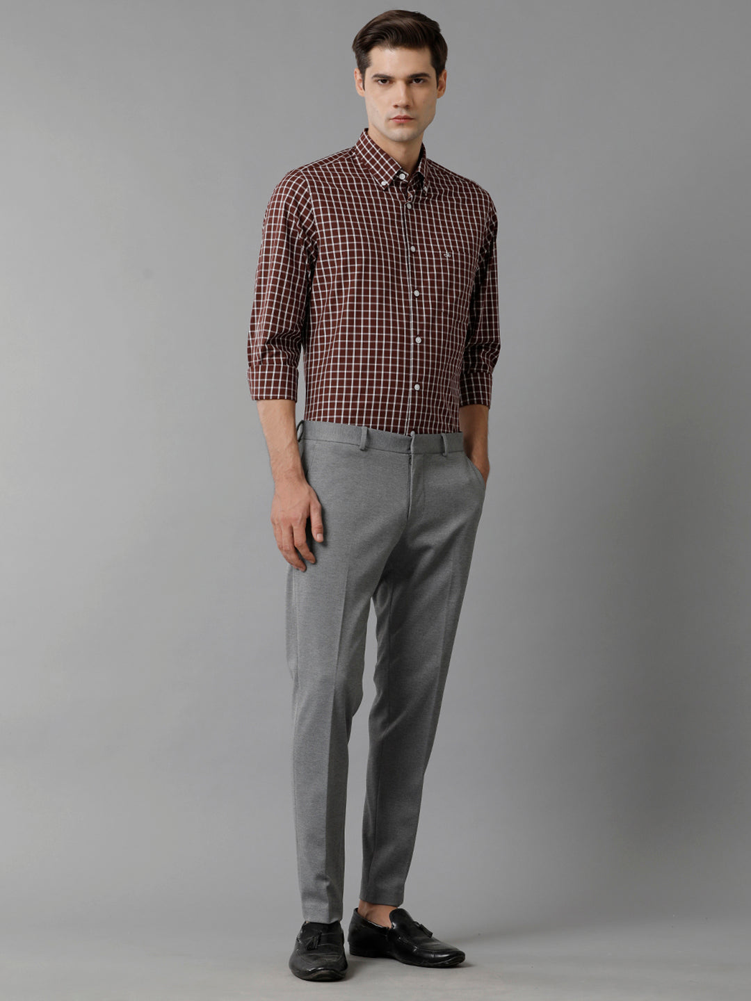 Aldeno Mens Slim Fit Check Brown/White Casual Cotton Shirt (CHIARA)