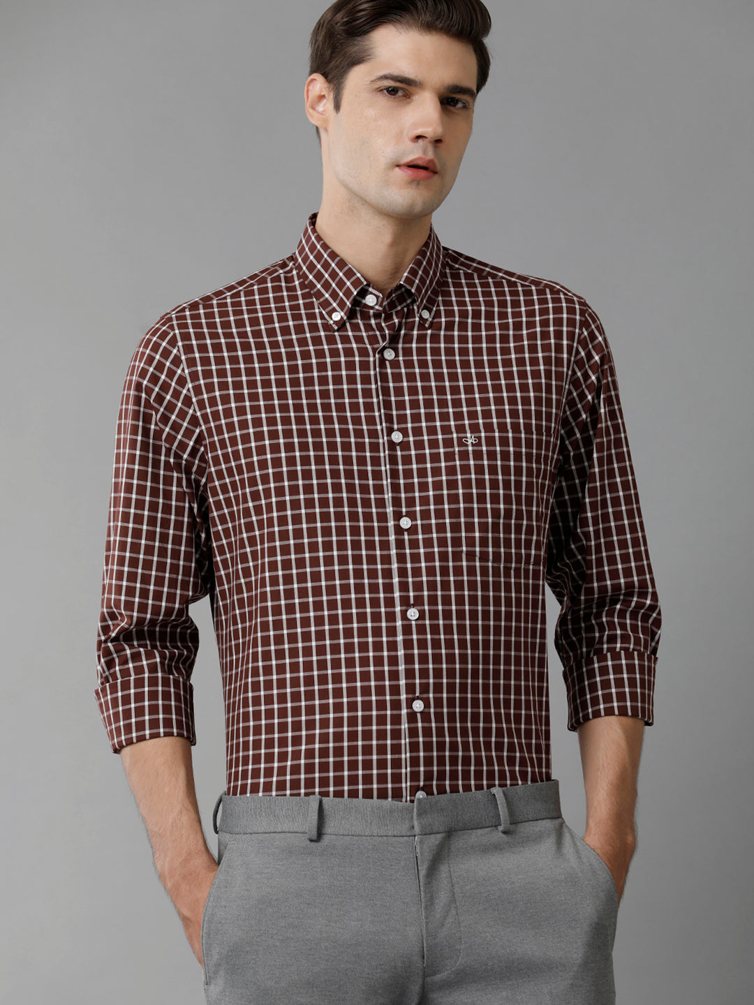 Aldeno Mens Slim Fit Check Brown/White Casual Cotton Shirt (CHIARA)