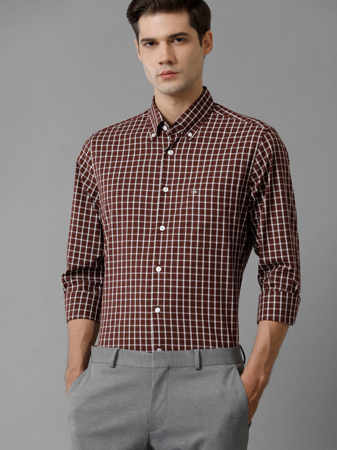 Aldeno Mens Slim Fit Check Brown/White Casual Cotton Shirt (CHIARA)