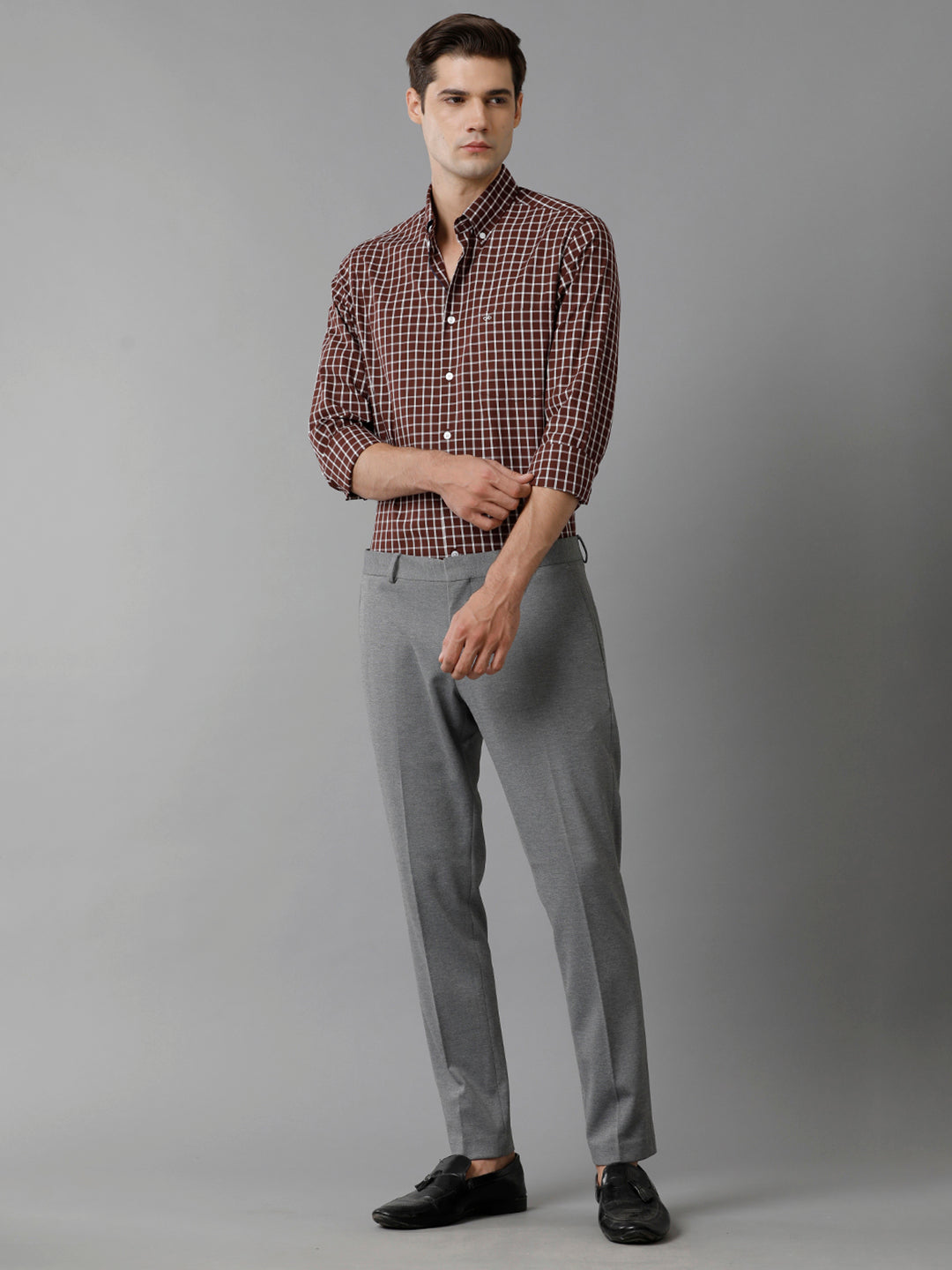 Aldeno Mens Slim Fit Check Brown/White Casual Cotton Shirt (CHIARA)