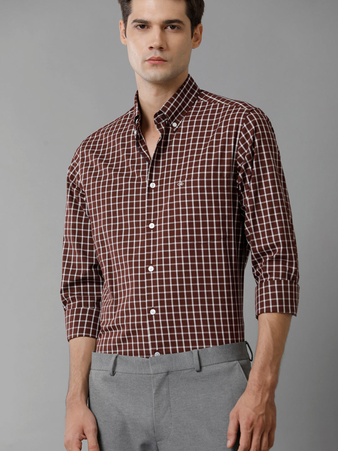 Aldeno Mens Slim Fit Check Brown/White Casual Cotton Shirt (CHIARA)