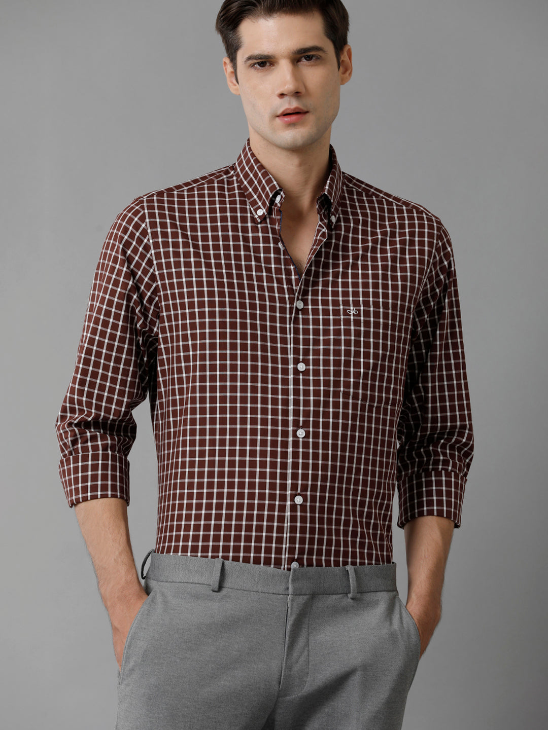 Aldeno Mens Slim Fit Check Brown/White Casual Cotton Shirt (CHIARA)