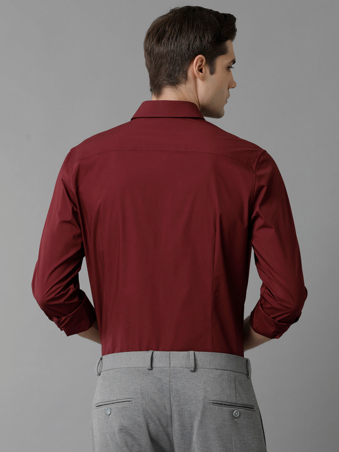 Aldeno Mens Slim Fit Solid Maroon Formal Cotton Stretch Shirt (CIAN)