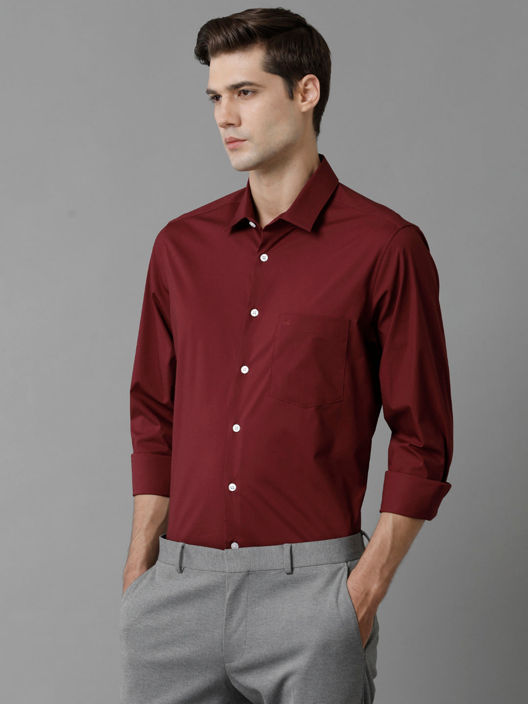 Aldeno Mens Slim Fit Solid Maroon Formal Cotton Stretch Shirt (CIAN)