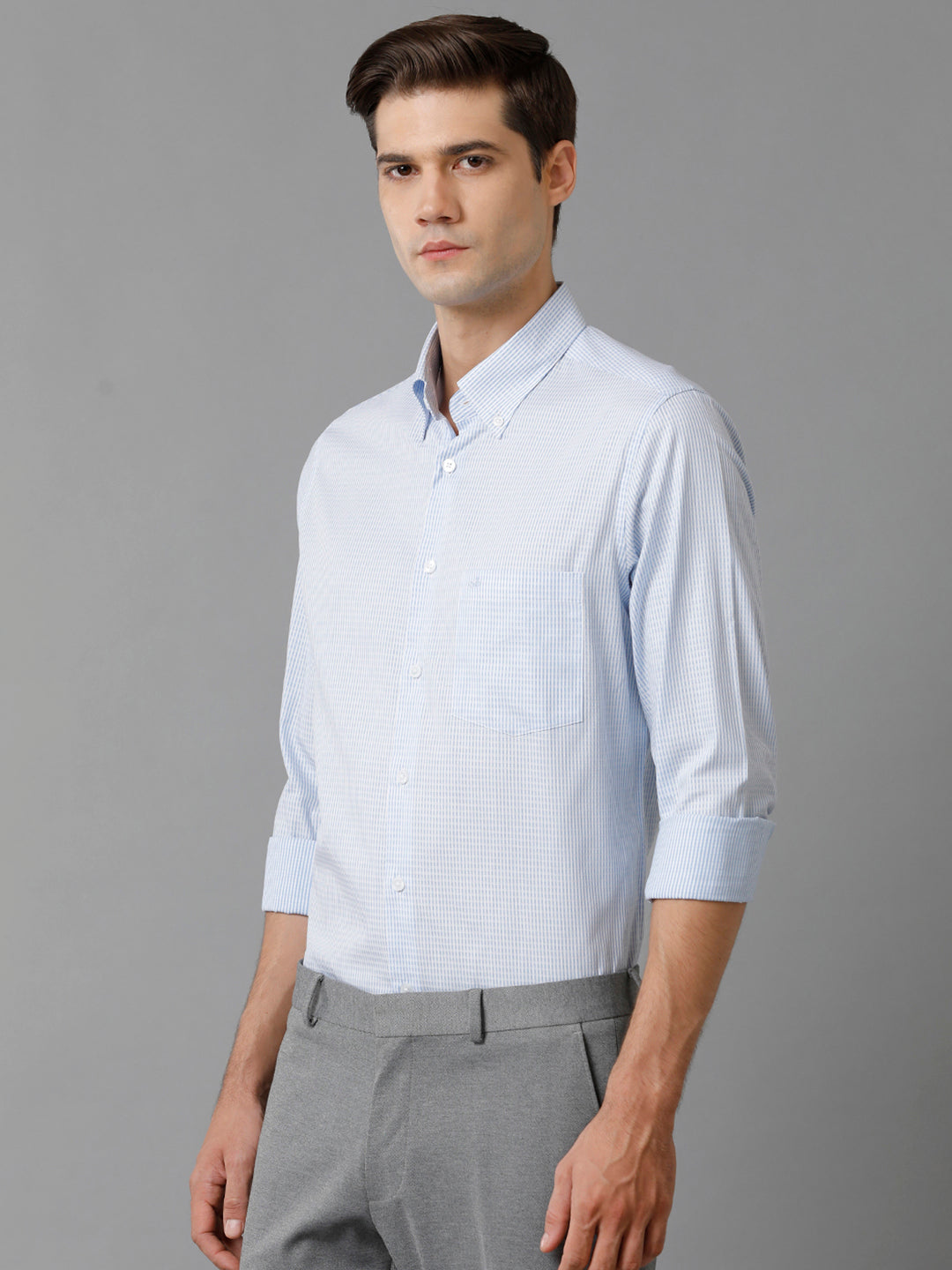Aldeno Mens Slim Fit Vertical Stripes Blue Formal Cotton Shirt (CHEVY)