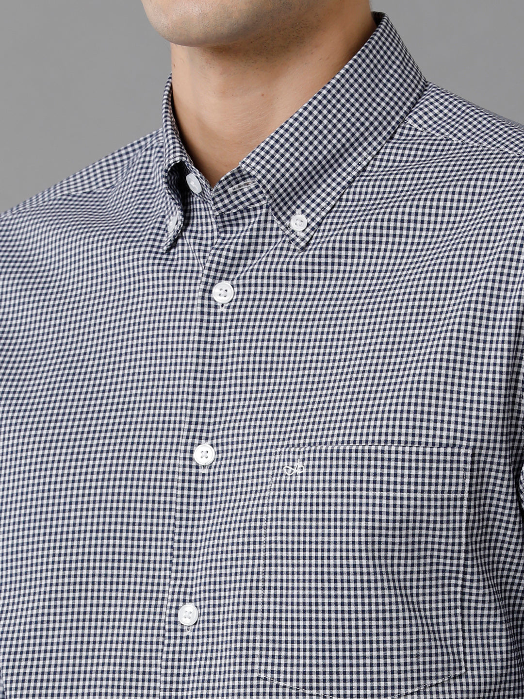 Aldeno Mens Slim Fit Check Navy/White Casual Cotton Blend Stretch Shirt (GINO)
