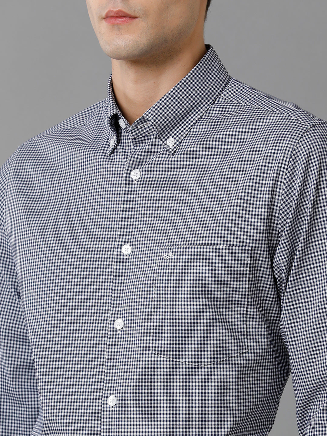 Aldeno Mens Slim Fit Check Navy/White Casual Cotton Blend Stretch Shirt (GINO)