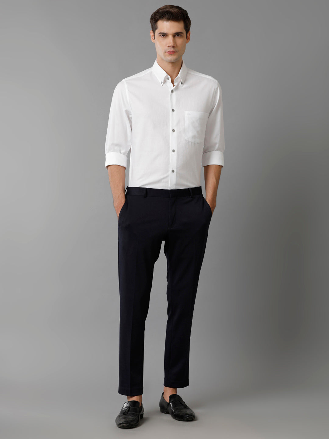 Aldeno Mens Slim Fit Solid White Formal Cotton Shirt (CALEB)