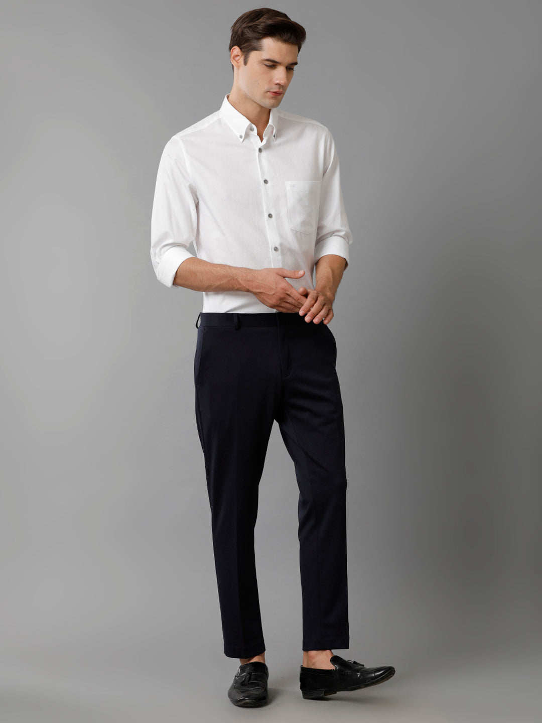 Aldeno Mens Slim Fit Solid White Formal Cotton Shirt (CALEB)