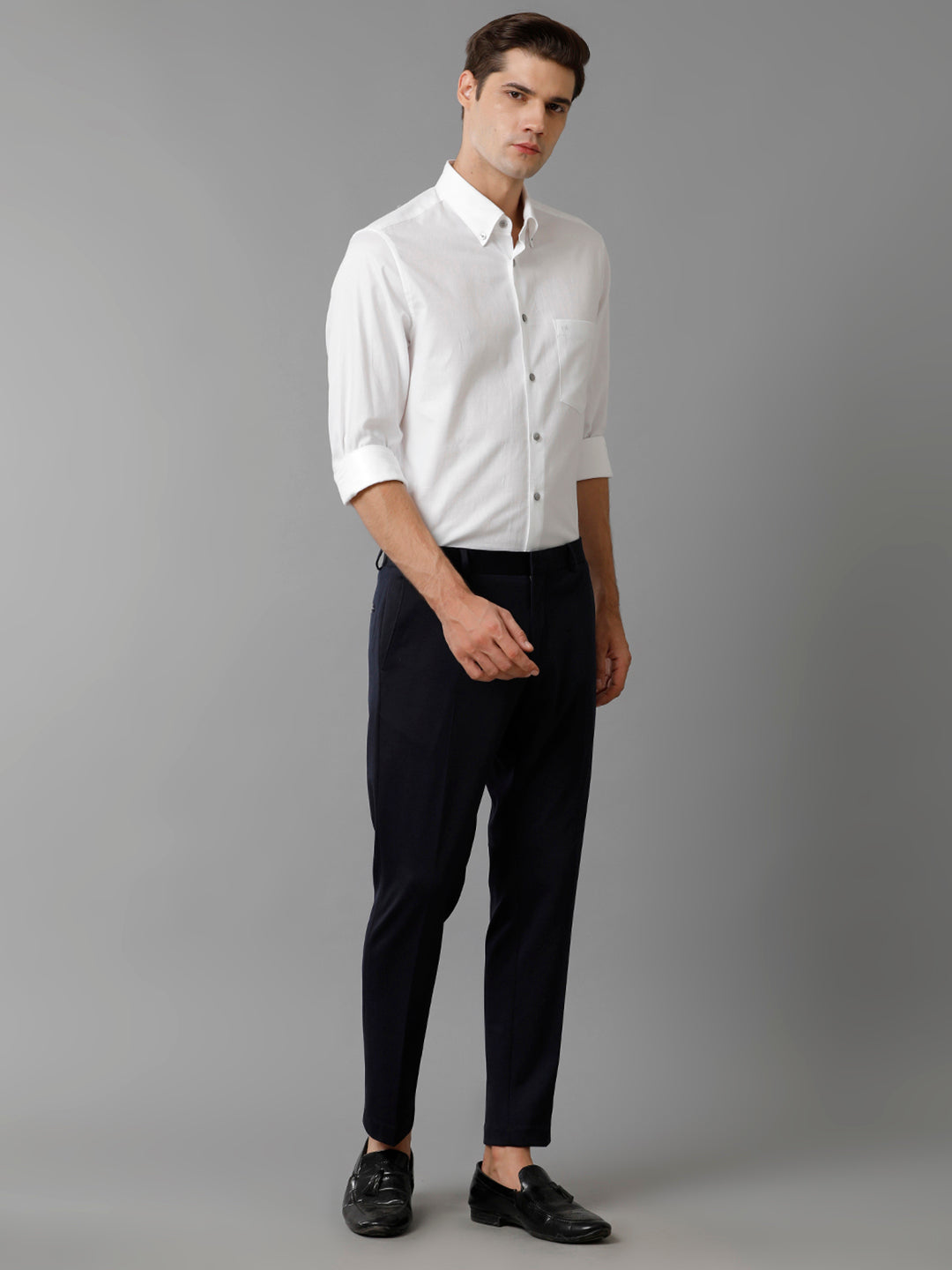 Aldeno Mens Slim Fit Solid White Formal Cotton Shirt (CALEB)