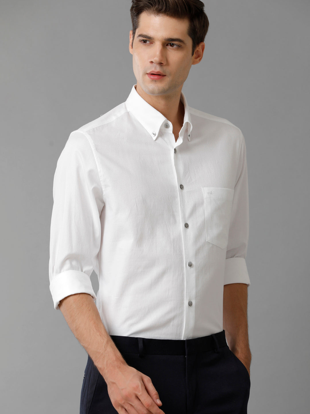 Aldeno Mens Slim Fit Solid White Formal Cotton Shirt (CALEB)