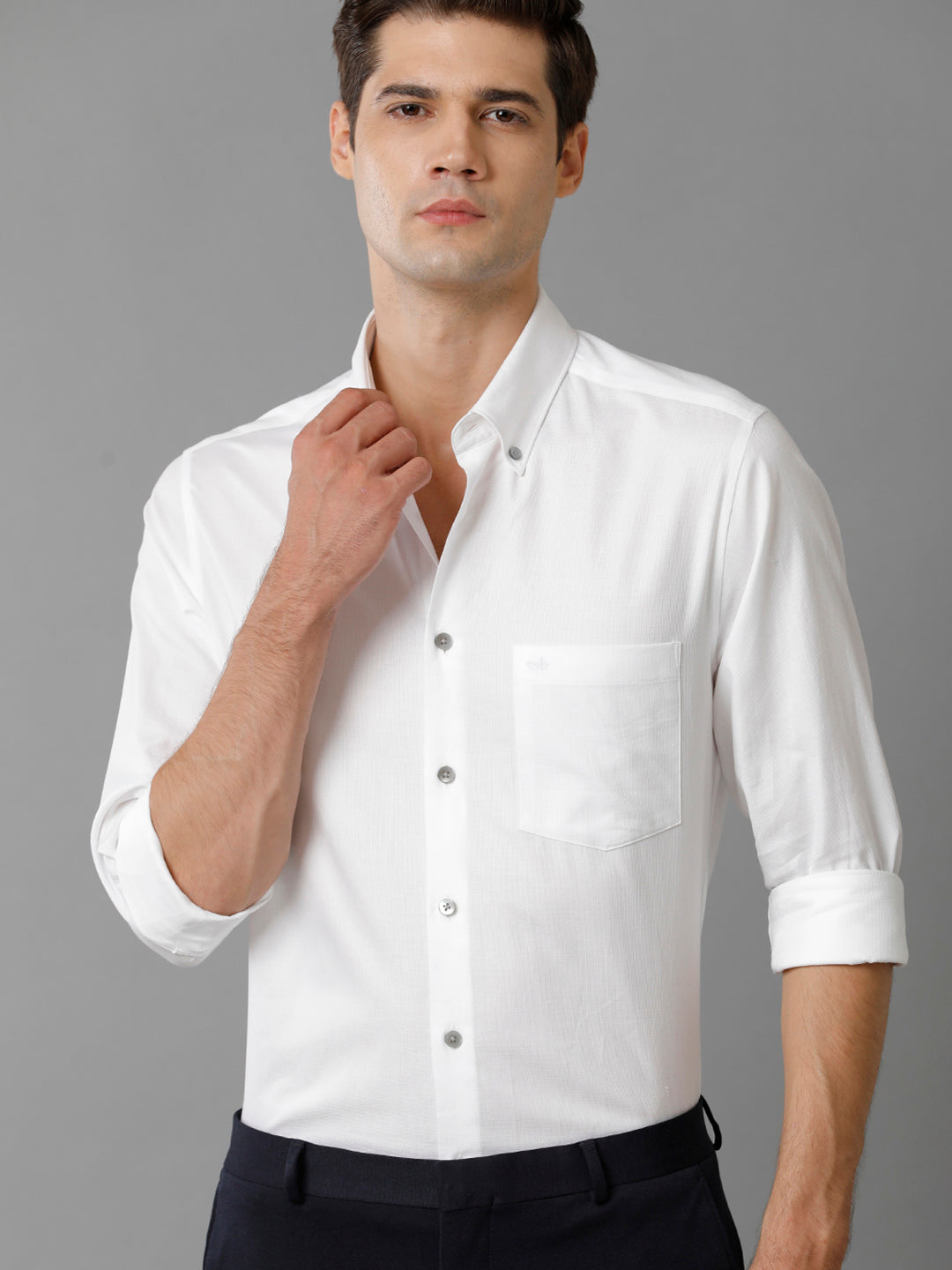 Aldeno Mens Slim Fit Solid White Formal Cotton Shirt (CALEB)