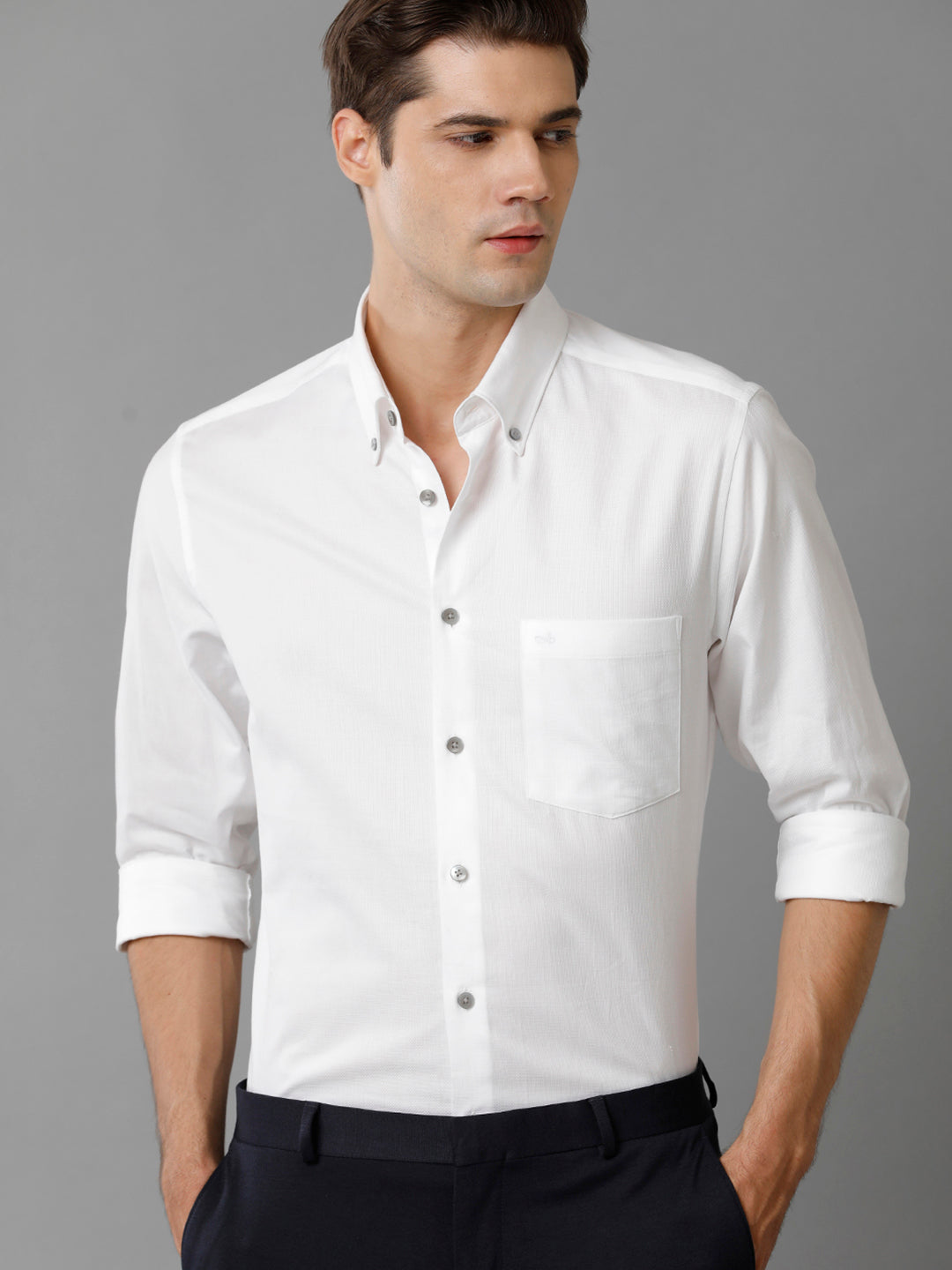 Aldeno Mens Slim Fit Solid White Formal Cotton Shirt (CALEB)
