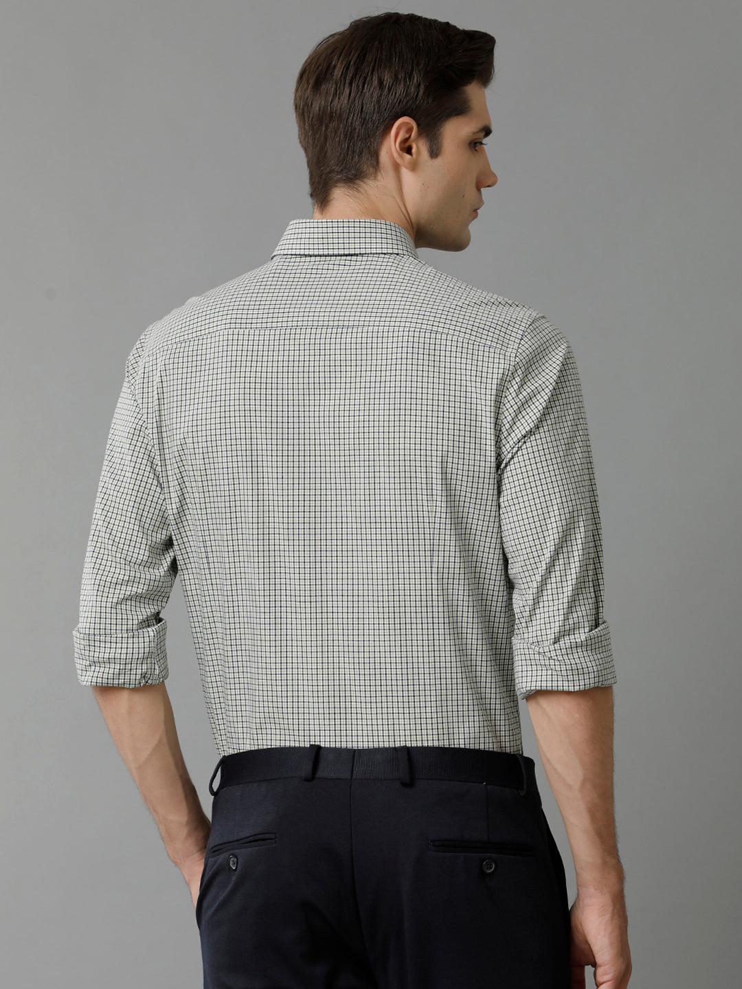 Aldeno Mens Slim Fit Check Light Green/Navy Casual Cotton Stretch Shirt (GIAN)