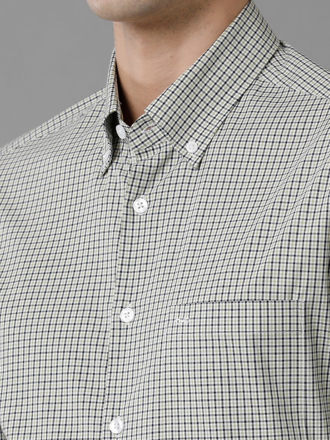 Aldeno Mens Slim Fit Check Light Green/Navy Casual Cotton Stretch Shirt (GIAN)