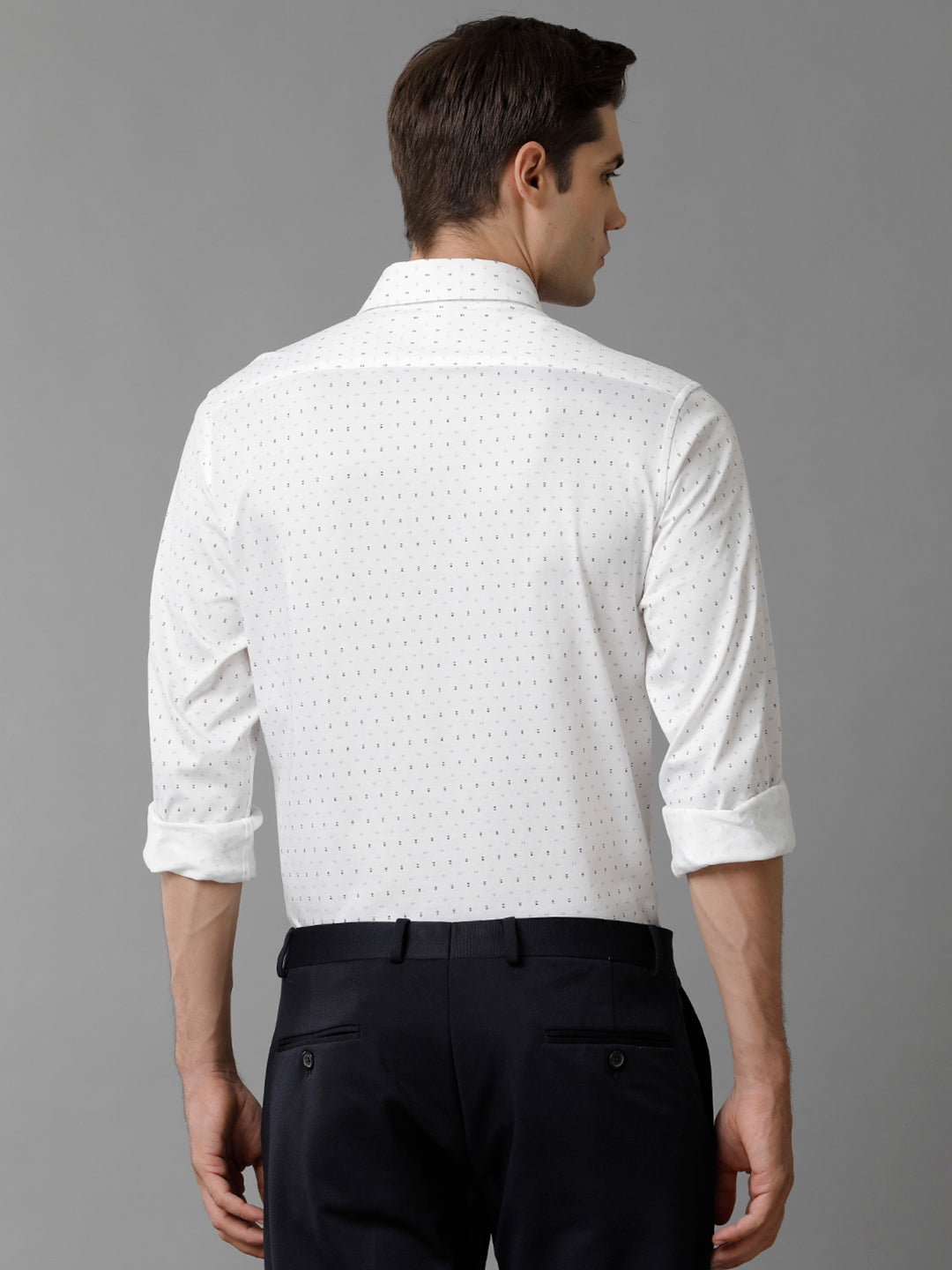 Aldeno Mens Regular Fit Blue/Navy/White Small Motif AOP Casual Knitted Cotton Shirt (FOPIN)
