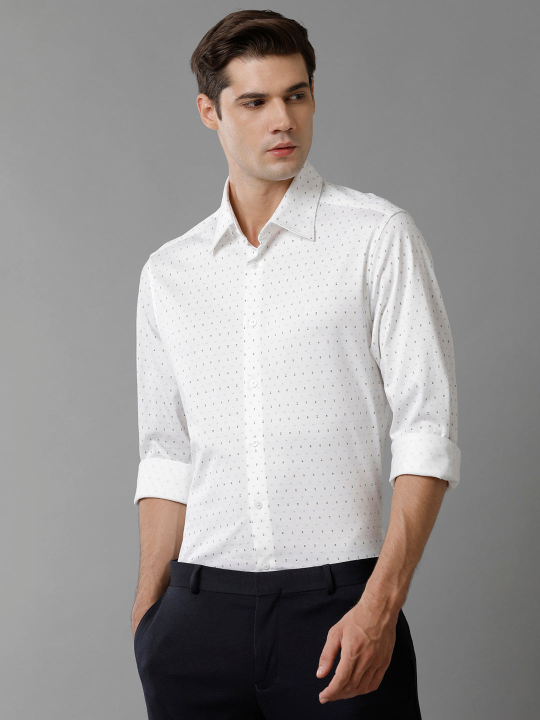 Aldeno Mens Regular Fit Blue/Navy/White Small Motif AOP Casual Knitted Cotton Shirt (FOPIN)
