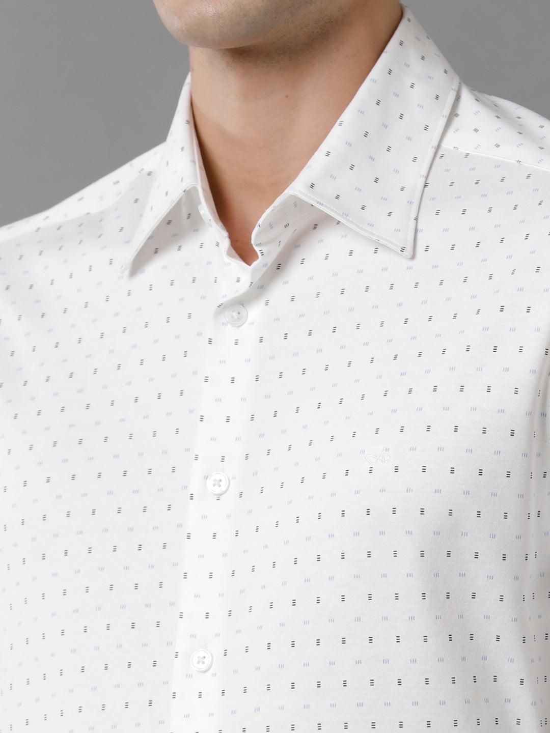 Aldeno Mens Regular Fit Blue/Navy/White Small Motif AOP Casual Knitted Cotton Shirt (FOPIN)