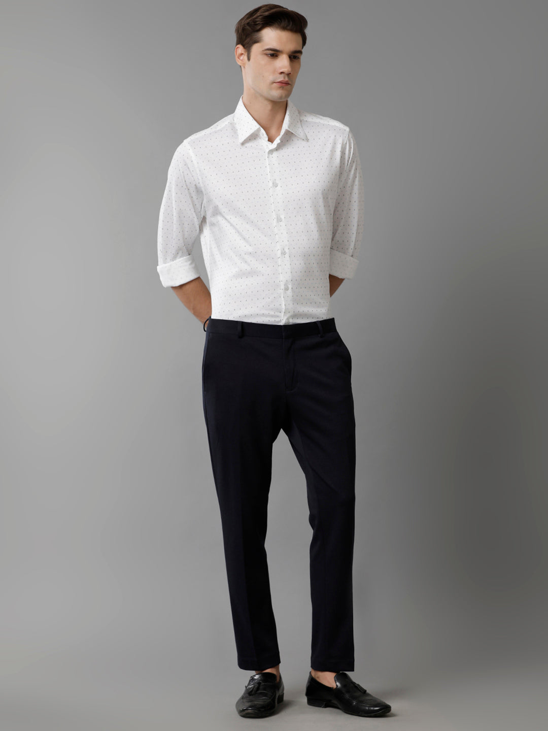 Aldeno Mens Regular Fit Blue/Navy/White Small Motif AOP Casual Knitted Cotton Shirt (FOPIN)