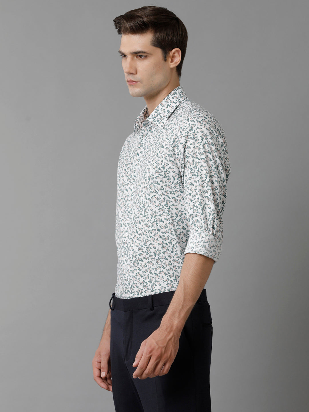Aldeno Mens Slim Fit Green/Baby Pink/White Floral AOP Casual Cotton Stretch Shirt (PIGER)