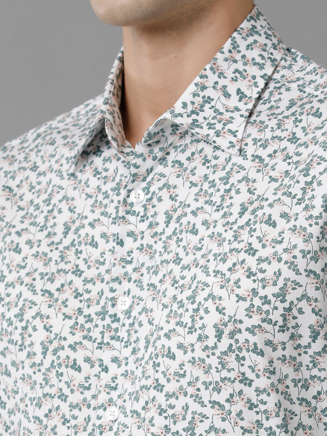 Aldeno Mens Slim Fit Green/Baby Pink/White Floral AOP Casual Cotton Stretch Shirt (PIGER)