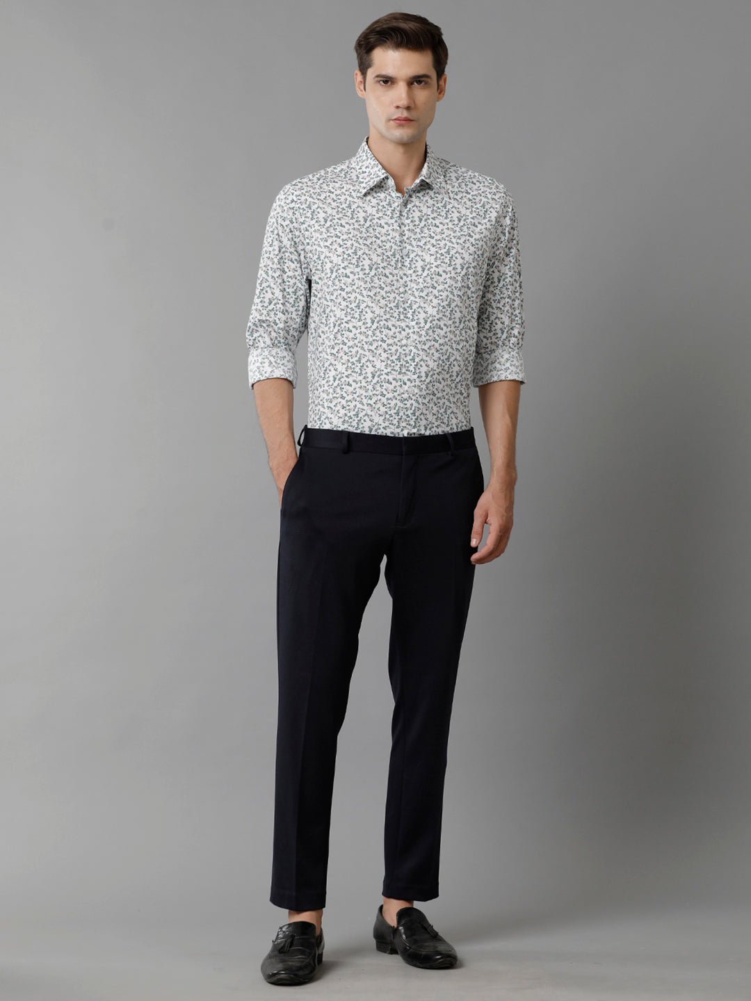 Aldeno Mens Slim Fit Green/Baby Pink/White Floral AOP Casual Cotton Stretch Shirt (PIGER)