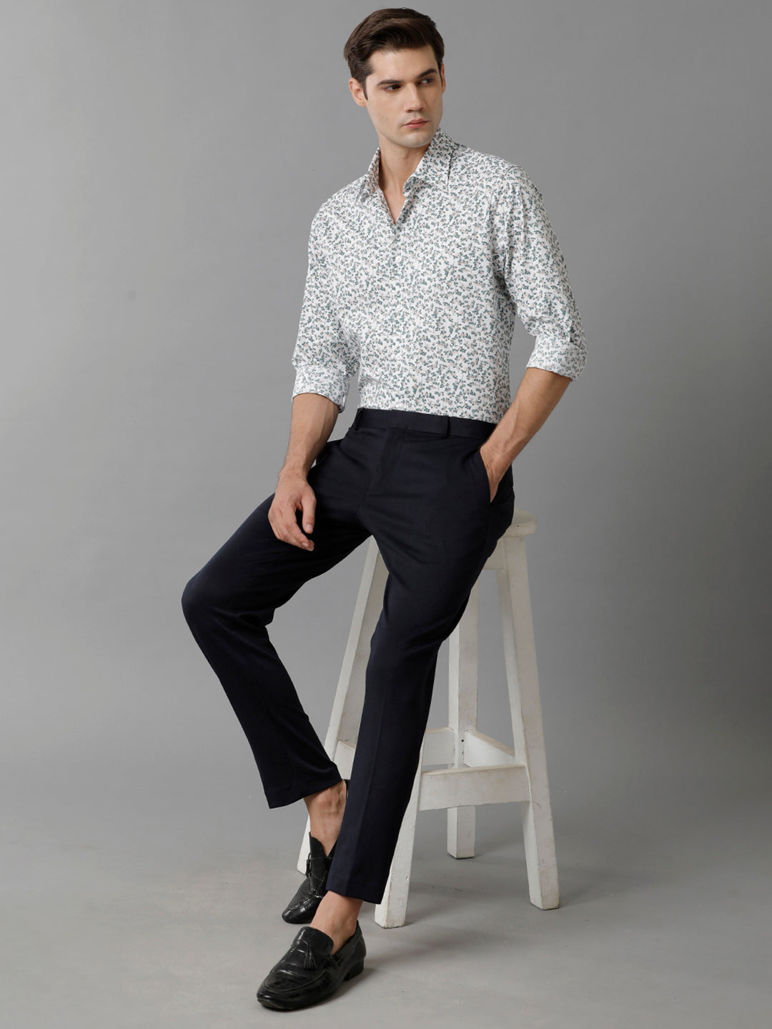 Aldeno Mens Slim Fit Green/Baby Pink/White Floral AOP Casual Cotton Stretch Shirt (PIGER)