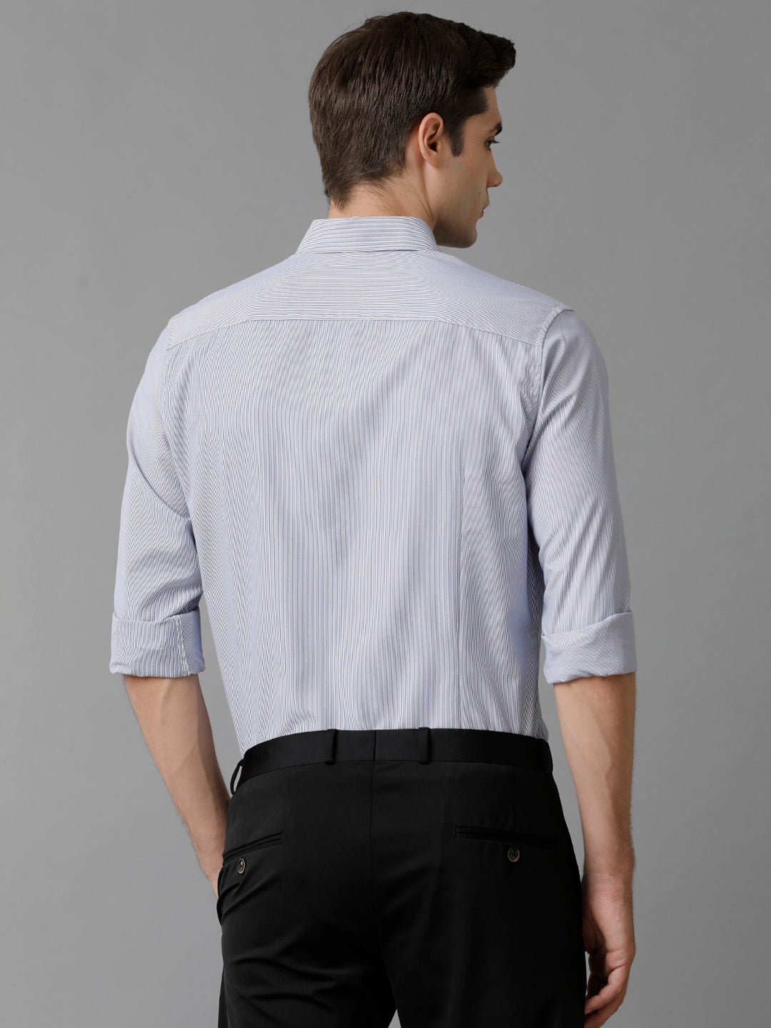 Aldeno Mens Slim Fit Vertical Stripes Navy Blue Formal Cotton Shirt (CAVAN)