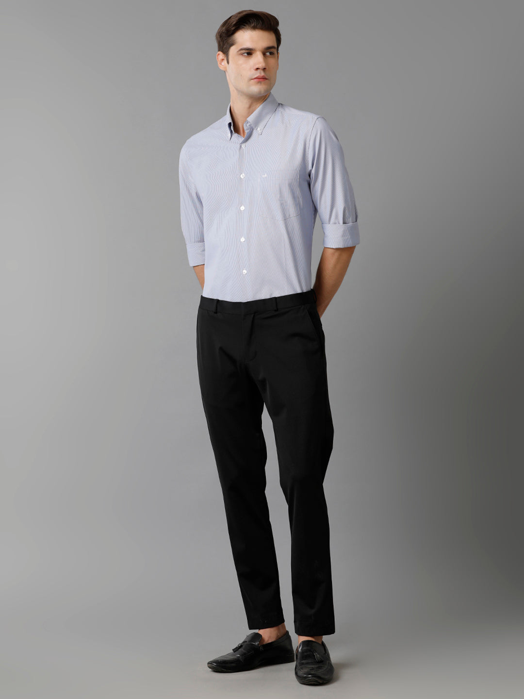 Aldeno Mens Slim Fit Vertical Stripes Navy Blue Formal Cotton Shirt (CAVAN)