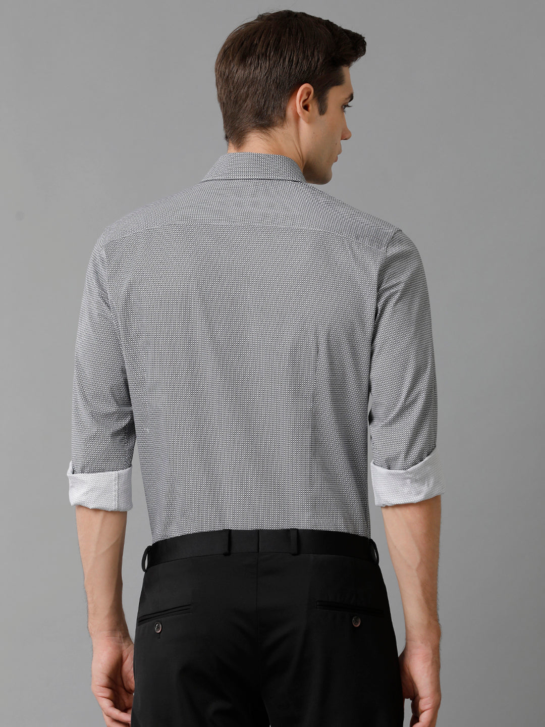 Aldeno Mens Slim Fit Black/White Geometric Print Casual Cotton Stretch Shirt (PIBAK)