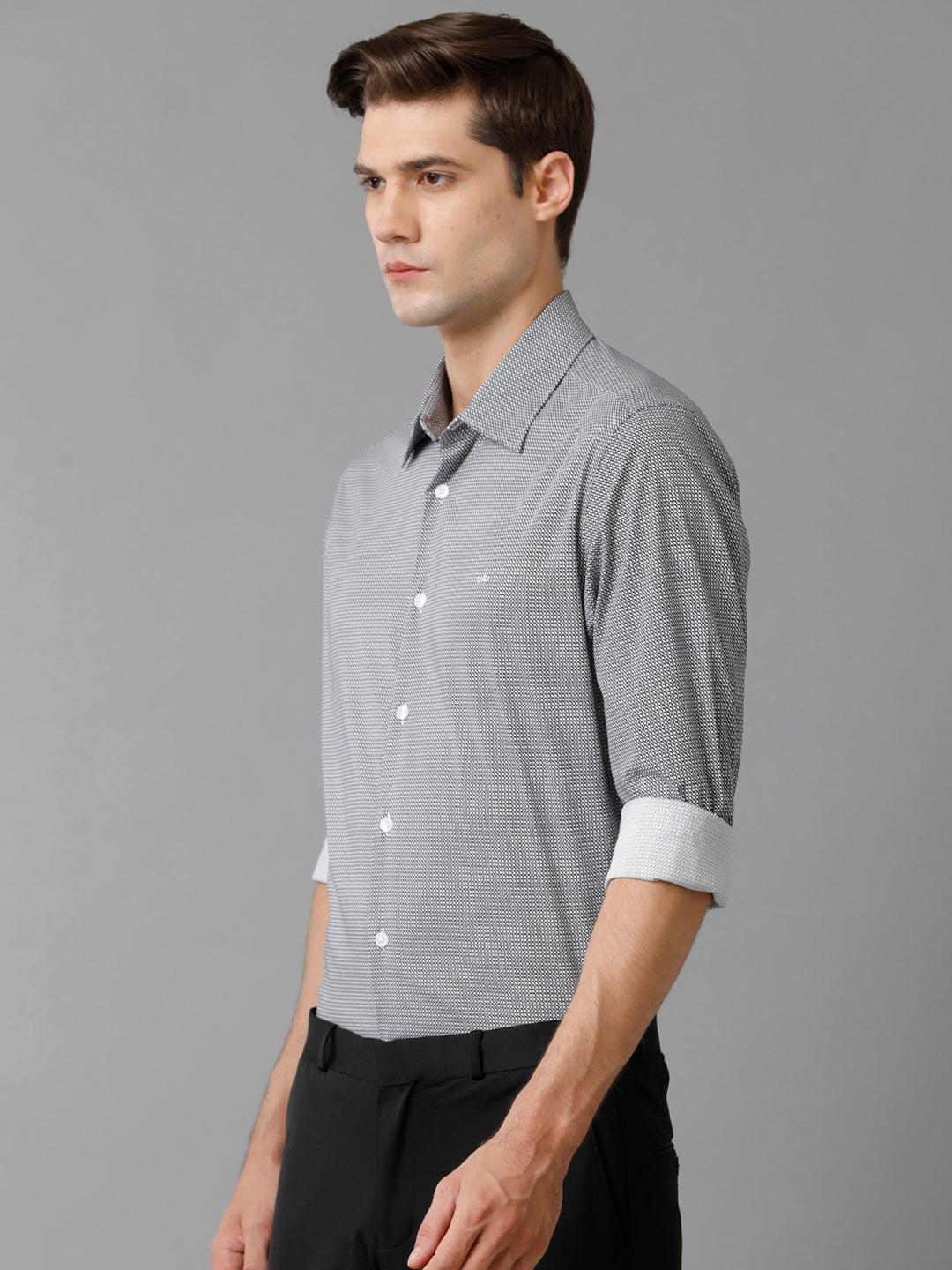 Aldeno Mens Slim Fit Black/White Geometric Print Casual Cotton Stretch Shirt (PIBAK)