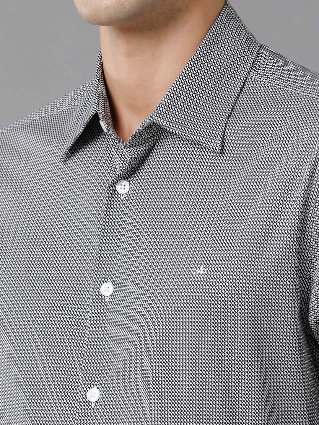 Aldeno Mens Slim Fit Black/White Geometric Print Casual Cotton Stretch Shirt (PIBAK)