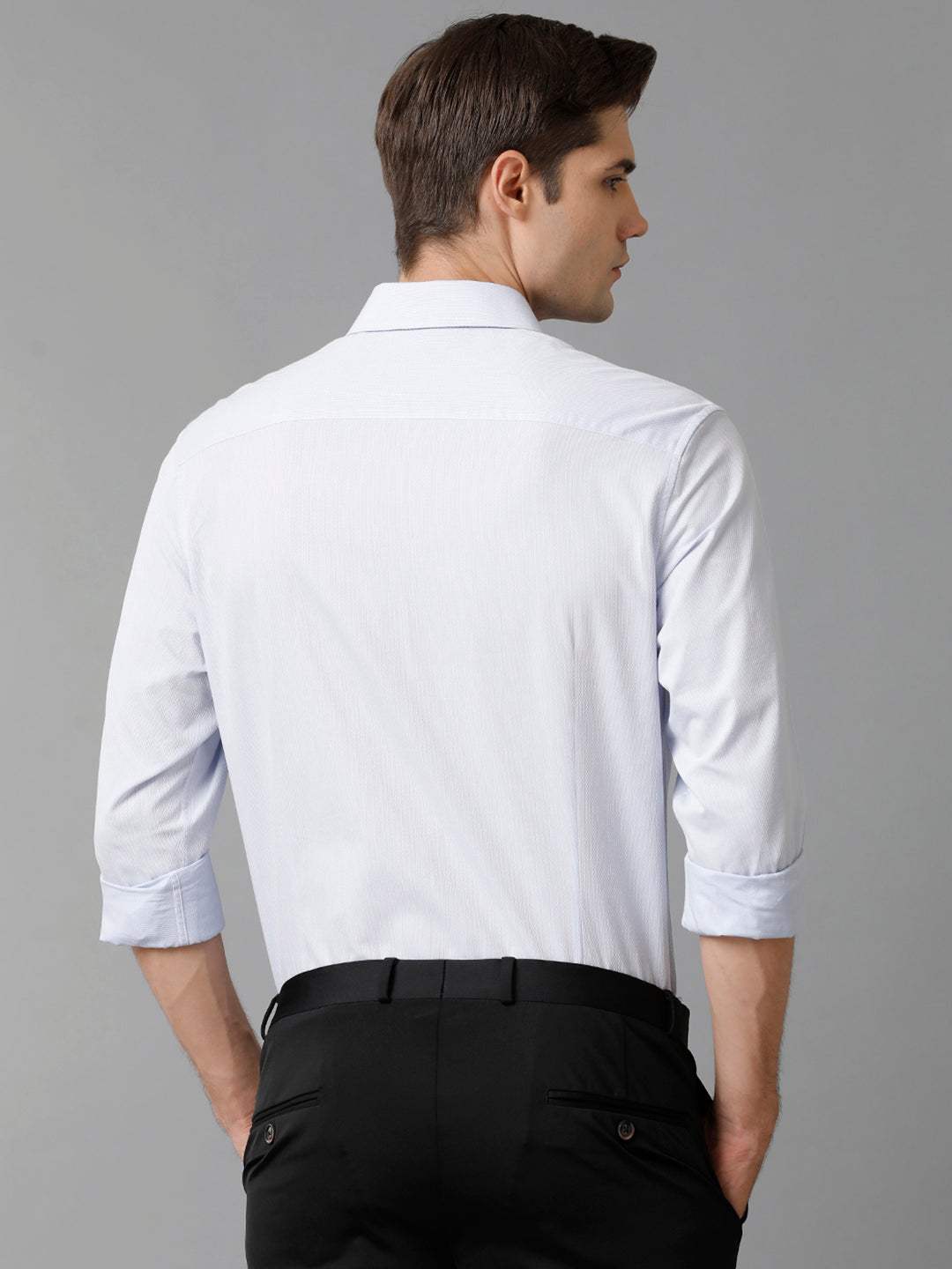 Aldeno Mens Slim Fit Ice Blue Stretctured Weave Formal Cotton Shirt (FOMON)