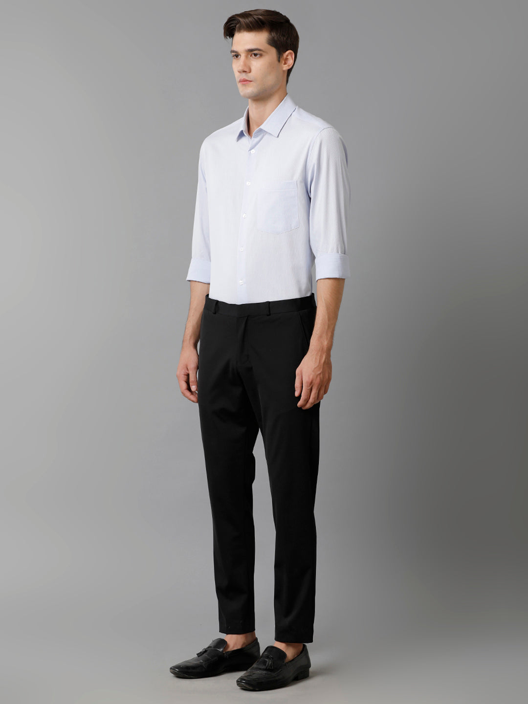 Aldeno Mens Slim Fit Ice Blue Stretctured Weave Formal Cotton Shirt (FOMON)