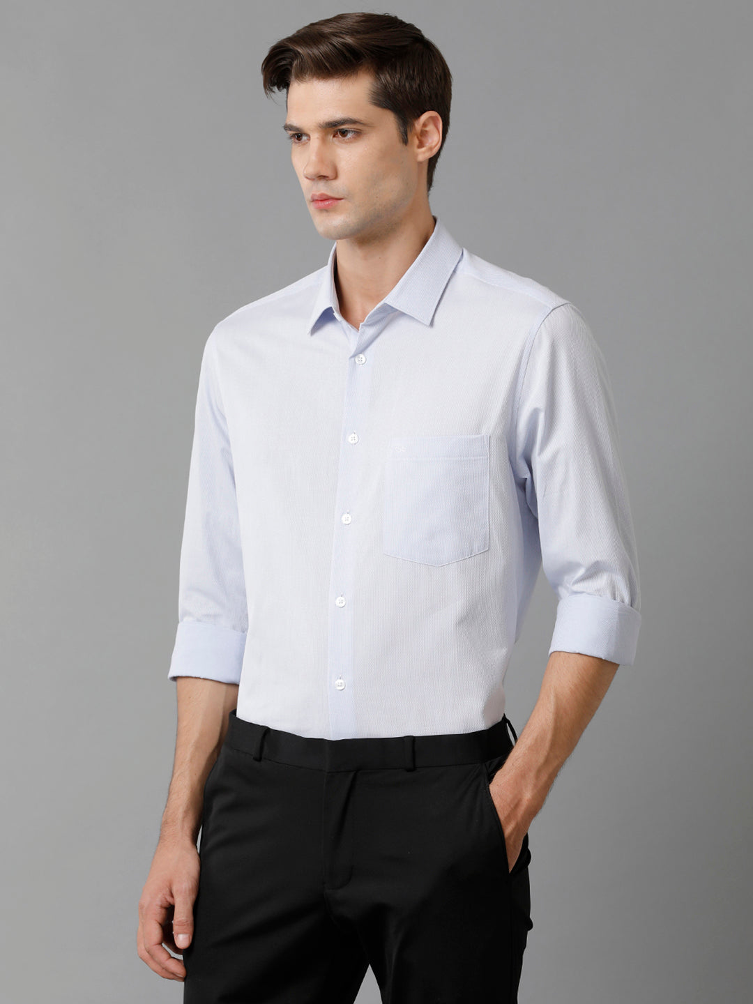 Aldeno Mens Slim Fit Ice Blue Stretctured Weave Formal Cotton Shirt (FOMON)