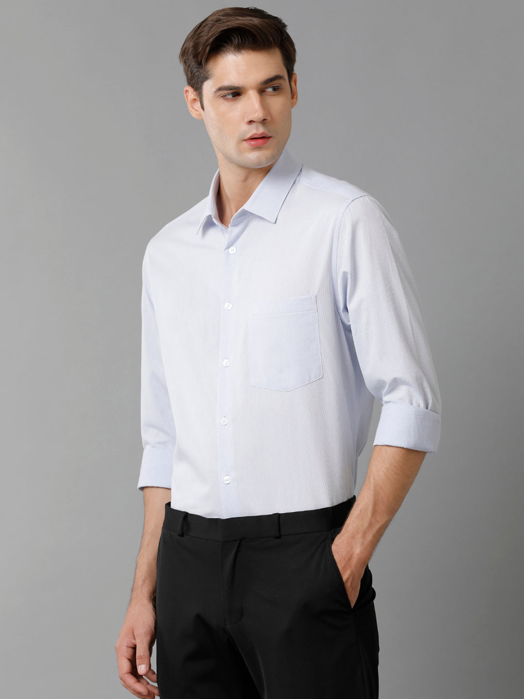 Aldeno Mens Slim Fit Ice Blue Stretctured Weave Formal Cotton Shirt (FOMON)