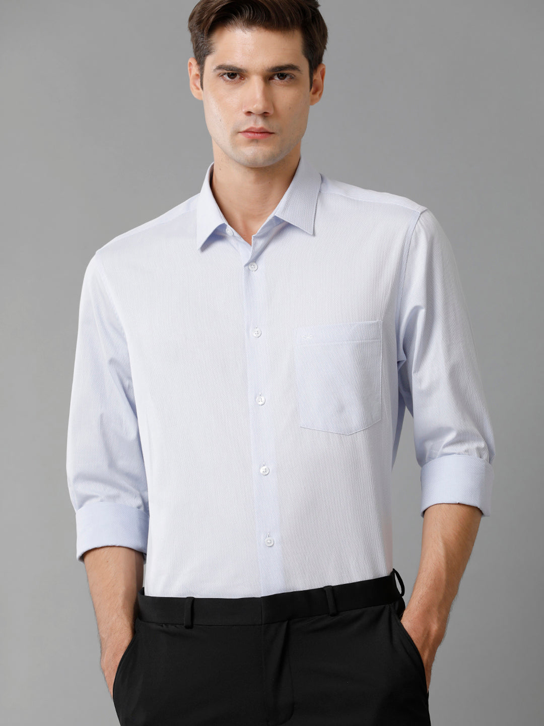 Aldeno Mens Slim Fit Ice Blue Stretctured Weave Formal Cotton Shirt (FOMON)