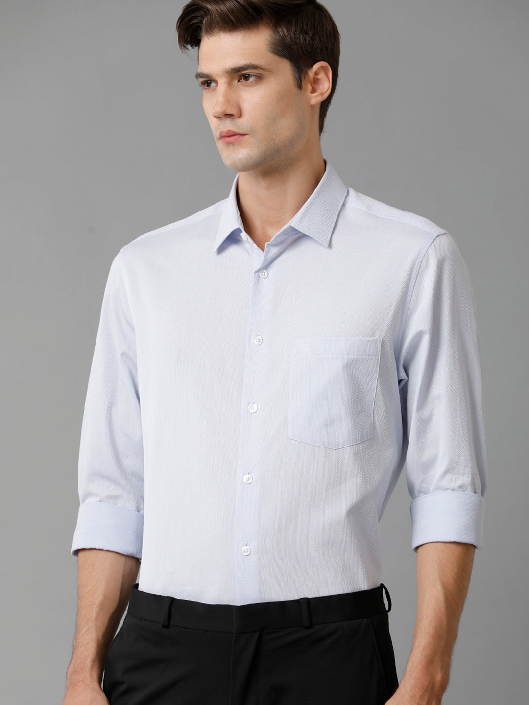 Aldeno Mens Slim Fit Ice Blue Stretctured Weave Formal Cotton Shirt (FOMON)