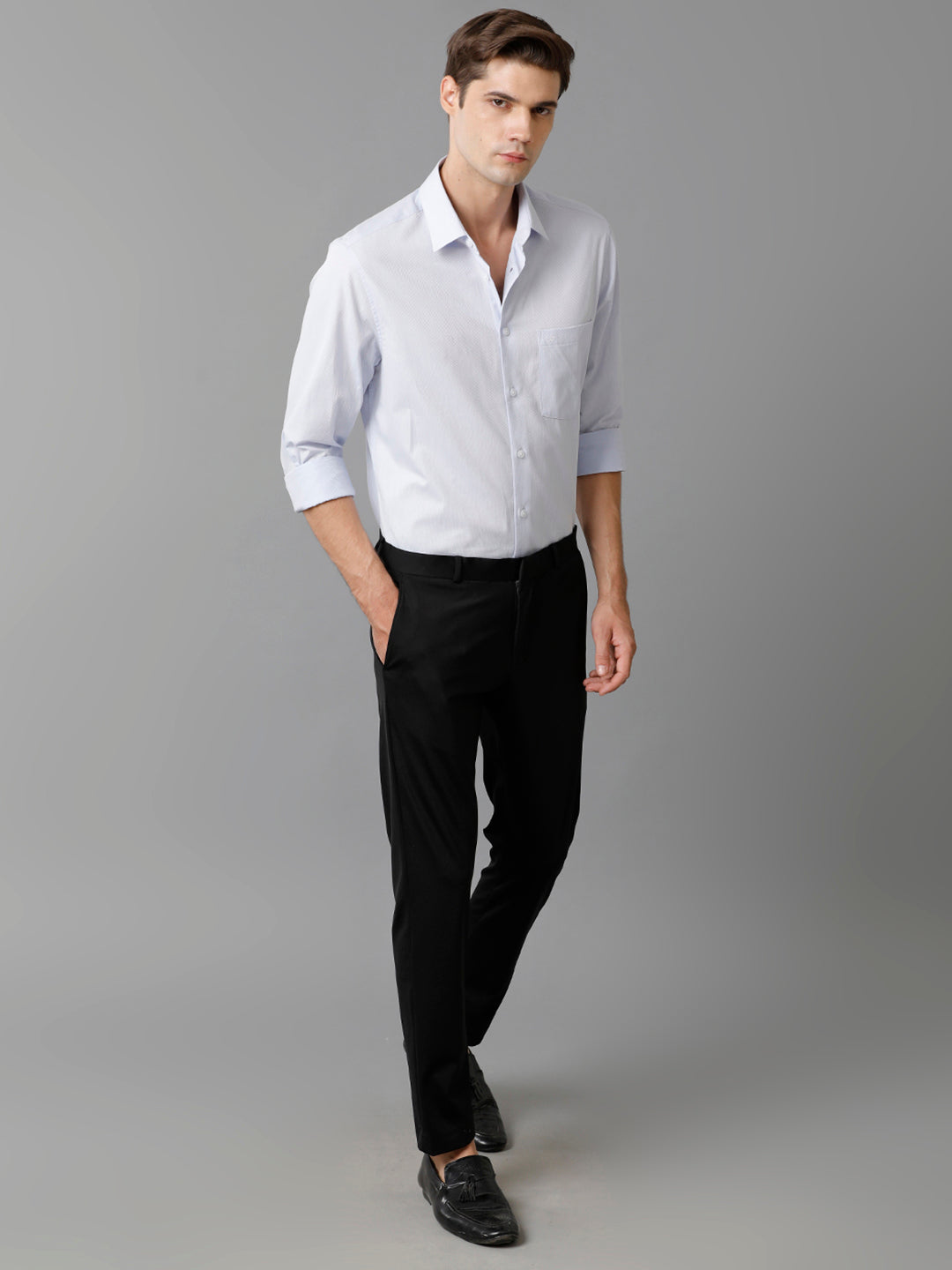 Aldeno Mens Slim Fit Ice Blue Stretctured Weave Formal Cotton Shirt (FOMON)