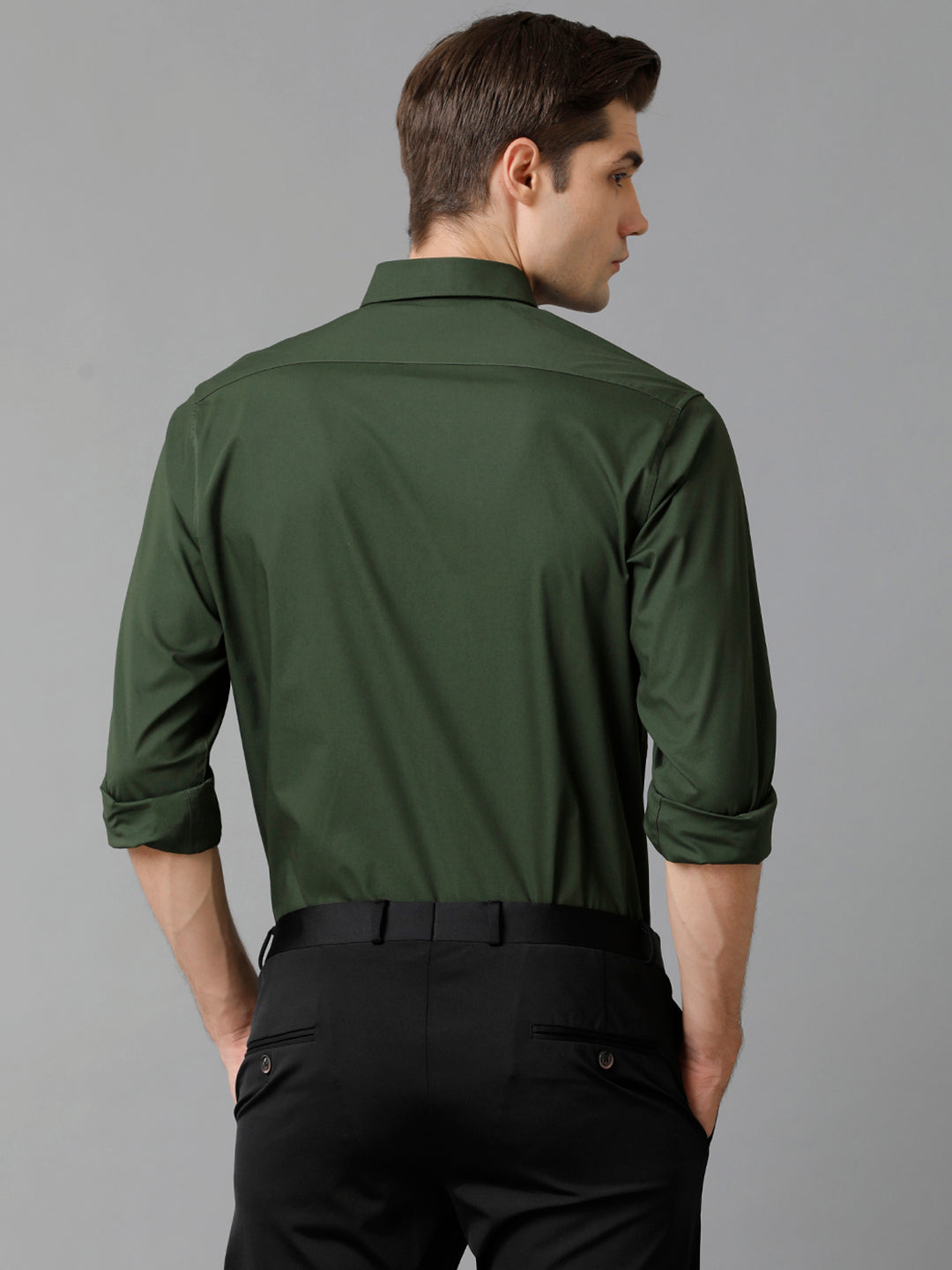 Aldeno Mens Slim Fit Solid Green Formal Satin Shirt (CHORD)
