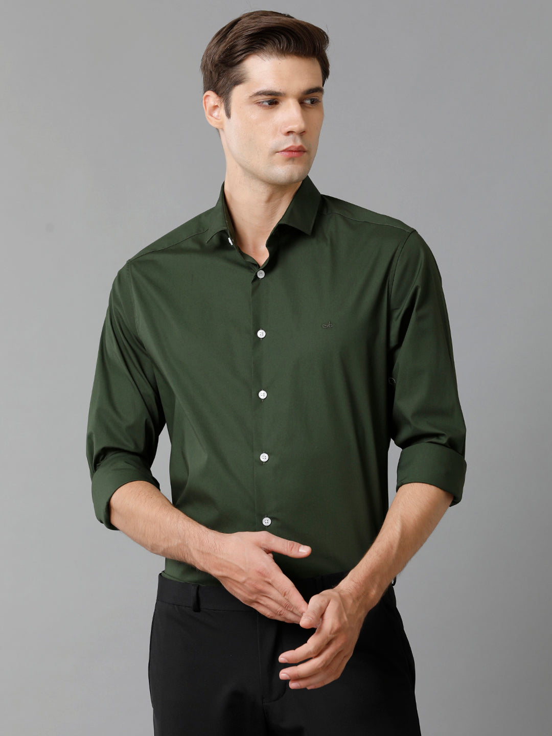 Aldeno Mens Slim Fit Solid Green Formal Satin Shirt (CHORD)