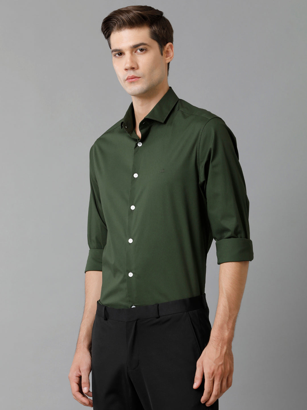 Aldeno Mens Slim Fit Solid Green Formal Satin Shirt (CHORD)