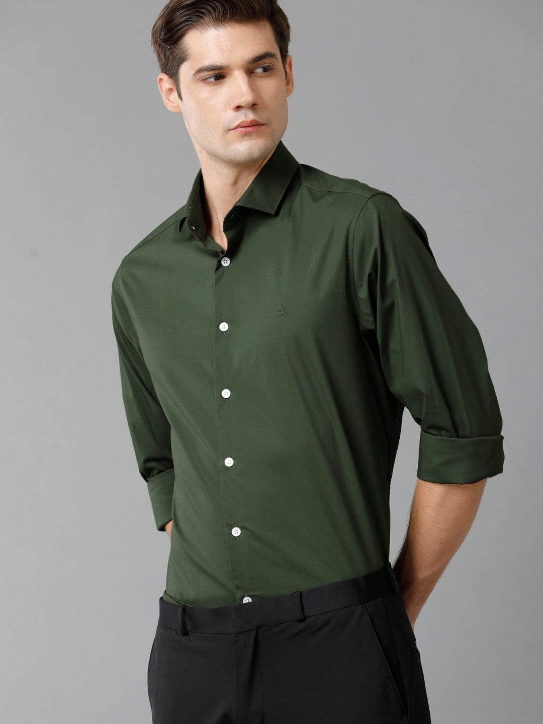 Aldeno Mens Slim Fit Solid Green Formal Satin Shirt (CHORD)
