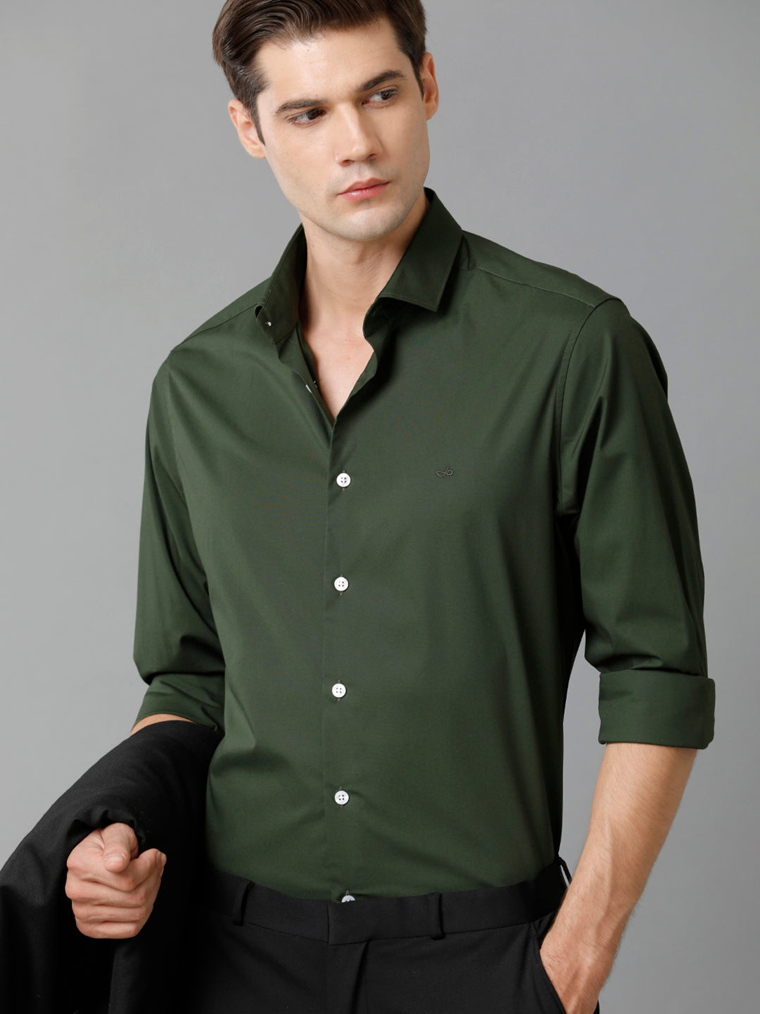 Aldeno Mens Slim Fit Solid Green Formal Satin Shirt (CHORD)