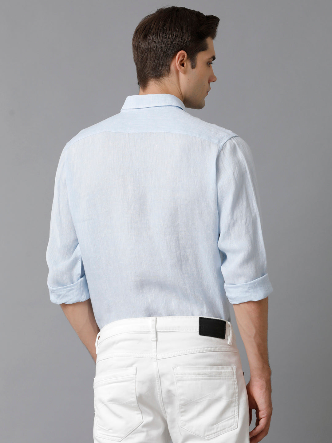 Aldeno Mens Regular Fit Solid Blue Casual Linen Shirt (LEWIS)