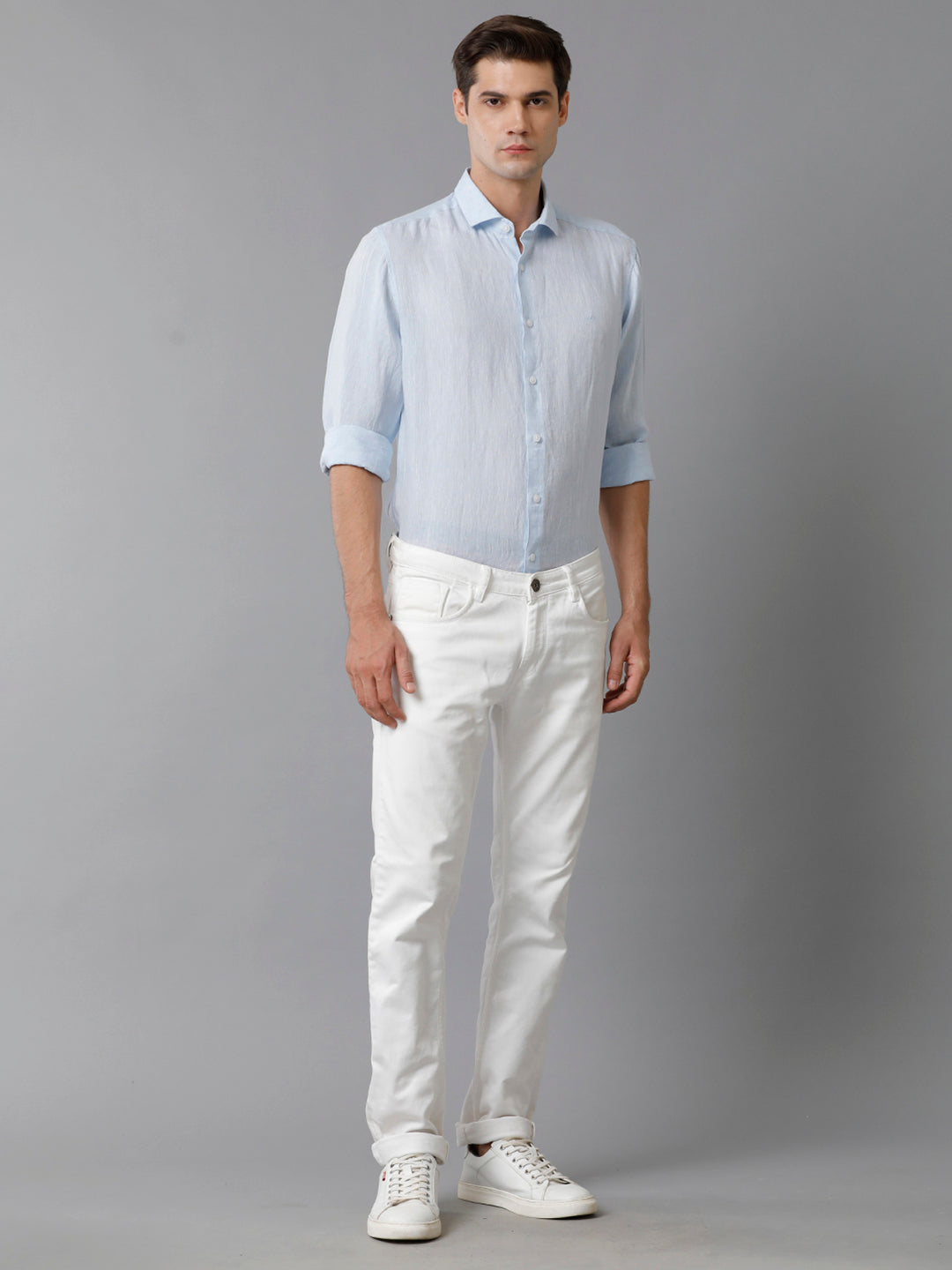 Aldeno Mens Regular Fit Solid Blue Casual Linen Shirt (LEWIS)